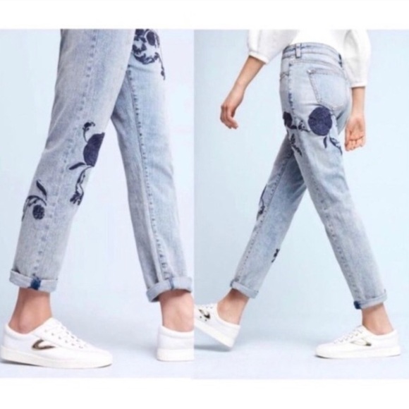Pilcro and the Letterpress Denim - PILCRO Embroidered floral Boyfriend fit Mid rise!